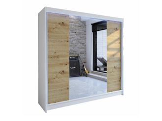 Mirjan24 Armario Closico Cavaris Ii, Blanco + Roble Artisan, 215x180x58cm, Puertas De Armario: Correderas, N&uacute;mero De Estantes: 5, Led