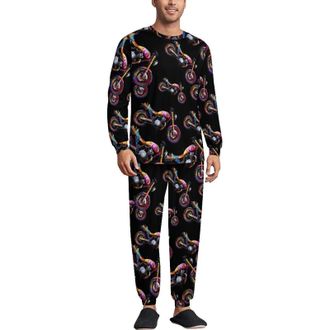 Generic Graffiti Motorcycle Mens Pajamas 2 Piece Set Crew Neck Long Sleeve Sleepwear Loungewear Top And Bottom L