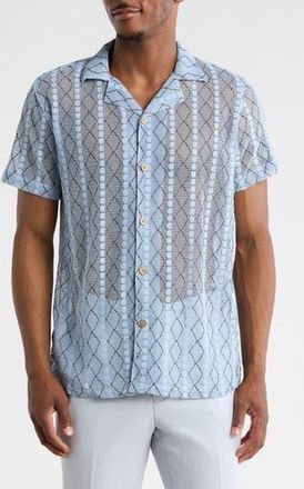 T.R. Premium Modern Fit Textured Camp Shirt in Blue at Nordstrom Rack, Size Xx-Large