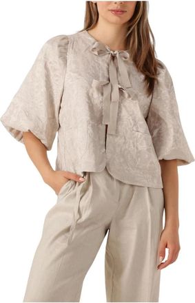 Summum Overhemden, Dames, Beige, M, Linnen, Elegante Jacquard Blouse voor Zomer