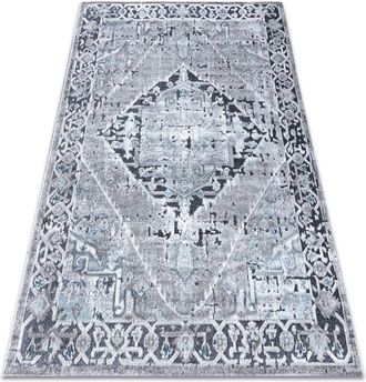 RugsX Rugsx - Carpet Structural sierra G6038 Flat woven grey - rosette blue 120x170 cm