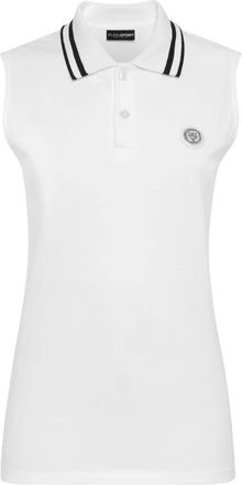 Plein Sport Tops, Dames, Wit, S, Katoen, Mouwloze Polo Shirt
