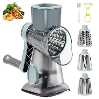 OEM Rallador De Queso Rotatorio, Rallador Manual De Verduras, Rallador De Queso Rotatorio Con 3 Cuchillas Desmontables, Mandolina De Cocina Manual Multifu