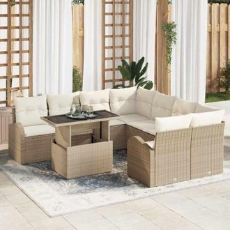 vidaXL Conjunto De Sof&aacute; De Jard&iacute;n Manual 9 Pcs Beige 100 X 55 X 73 Cm Vidaxl