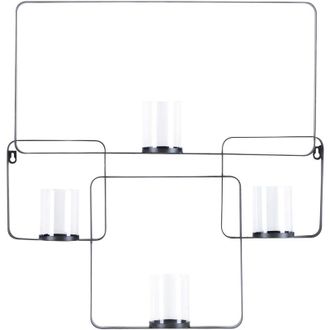 Beliani Candelero De Metal Negro 65 Cm Pantalla Portavelas Pared Moderno Palawan