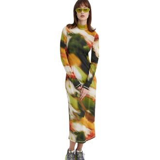 Stine Goya Jurk met lange mouwen en print - Dames - Maxi kleedjes - Veelkleurig - Xs/S - Polyester - Kleedjes