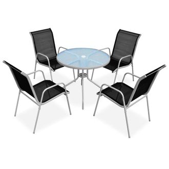 Berkfield Home 5 Piece Outdoor Dining Set Steel Black in Grey