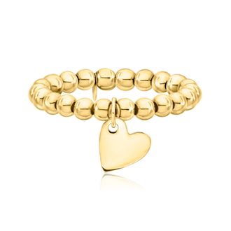 RS Pure by Ross-Simons 3mm 14kt Yellow Gold Bead Stretch Ring With Heart Charm
