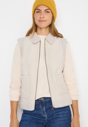 Cecil Pl&uuml;schweste CECIL, Damen, Gr. XXL (46), light greige, Web, Obermaterial: 100% Polyester, unifarben, l&auml;ssig geschnitten h&uuml;ftbedeckend, Rundhals, Westen