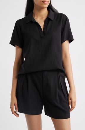 Cloth & Stone Collared Short Sleeve Shirt in Black at Nordstrom, Size X-Small