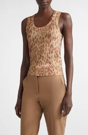 St. John Fine Gauge Leopard Print Wool Blend Sweater Vest in Rust Multi Animal Print at Nordstrom, Size X-Large