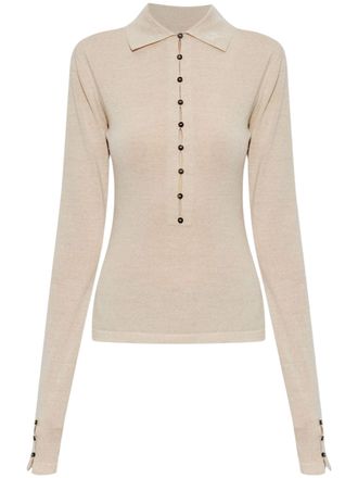 Jacquemus Merino Long-Sleeve Polo Shirt With Unique Button Detail