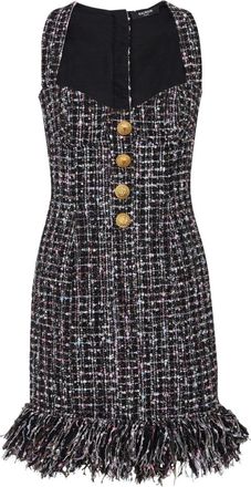 Balmain button-embellished tweed minidress - women - Polyester - 44 - Black