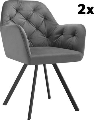 TecTake 2 Sillas de comedor 360º con reposabrazos y de terciopelo, antracita