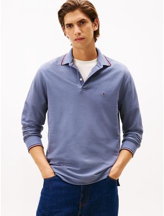 Tommy Hilfiger Mens Long-Sleeve Tommy Wicking Polo - Blue - XL