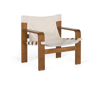 Giner&Colomer Sill&oacute;n contempor&aacute;neo de madera de caucho con tela beige