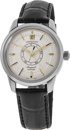 Longines Conquest Heritage Central Power Reserve Automatic Champagne Dial Black Leather Strap Mens Watch L1.648.4.78.2