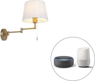 QAZQA Qazqa Moderno L&aacute;mpara De Pared Inteligente Bronce Con Pantalla Blanca Con Wifi A60 - Ladas Deluxe Acero /textil Redonda Adecuado Para Led Max. 1 X 7 W