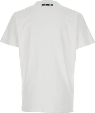 Dsquared2 Mens White Crewneck T-Shirt With Front Print Cotton T-Shirts And Polos