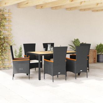 vidaXL Set De Comedor De Jard&iacute;n 7 Pzas Y Cojines Rat&aacute;n Sint&eacute;tico Negro Vidaxl