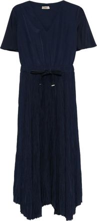Herno Pleated Skirt Midi Dress In Navy Blue Fabric