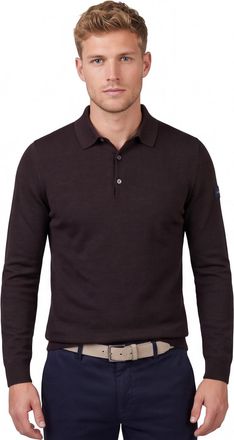 Cavallaro Cavallaro lange mouw polo bruin merinowol slim fit