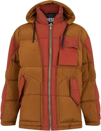 Diesel Gewatteerd jack met capuchon - Heren - Jassen - Bruin - Maat: XL Zijde