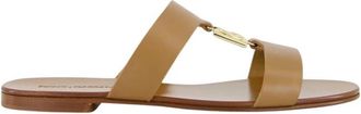 Dolce & Gabbana Kalfsleren Slippers met Logo - Dames - Sandalen - Bruin - 35 EU - Leer - Schoenen