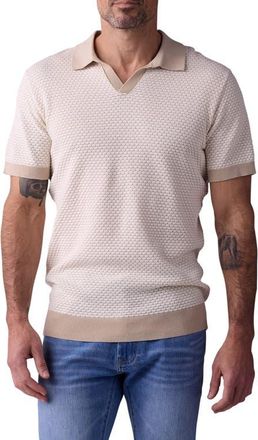 The Normal Brand Robles Johnny Collar Textured Cotton Jacquard Polo Sweater in Ivory/Khaki at Nordstrom, Size Xx-Large R
