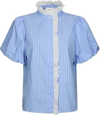 Neo Noir Ulia Stripe Blouse - Dames - Blouses - Blauw - M - Katoen - Overhemden