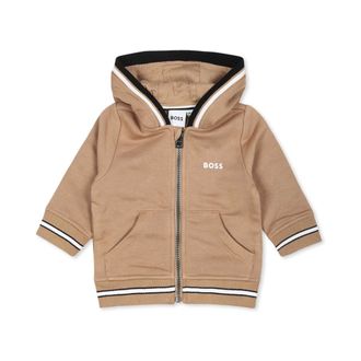 HUGO BOSS Kids Sweatshirts, male, Beige, 12 M, Zip-up Hoodie with Logo Print