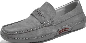 Generic Mens Loafers Genuine Leather Round Toe Stitching Details Breathable Flexible Anti-Slip Slip Resistant Lightweight Flat Heel Casual Walking Slip-ons(Gr