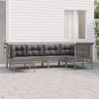 vidaXL Set De Muebles De Jard&iacute;n 6 Pzas Y Cojines Rat&aacute;n Sint&eacute;tico Gris Vidaxl