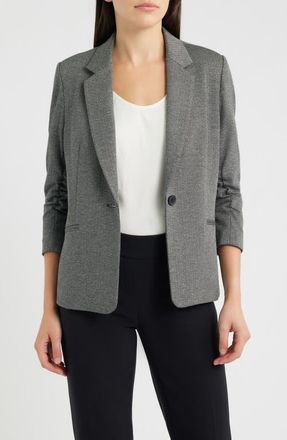 Anne Klein Herringbone One-Button Blazer in Anne Black/grey at Nordstrom, Size X-Large