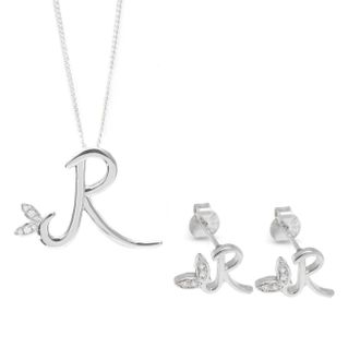Say It With Winged Initial Earring Gift Set - Silver - R | Size: 18 inches