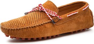 Generic Mens Loafers Shoes PU Suede Vamp Deck Shoes Design 1-Eye Perforated Option Breathable Resistant Anti-Slip Flat Heel Lightweight Comfortable Fashion(Br