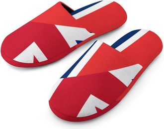 Generic Birtish And Norway Flag Mens Slippers Flannel Warm House Shoes with Rubber Anti-Slip Sole Slip On for Home Outdoor