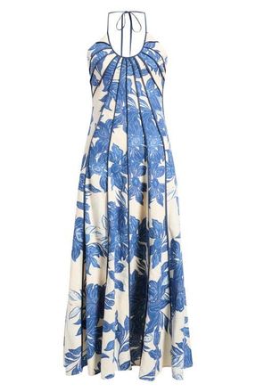 Parker The Novia Floral Print Maxi Halter Dress in Coastal Fjord at Nordstrom, Size 16