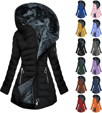 Generic Winter Coats for Women UK Quilted Down Longline Puffer Coat Fleece Lined Waterproof Jacket with Fur Hood Autumn Winter Plus Size Trench Jacket Warm Ou