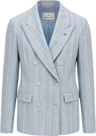 Manuel Ritz Jassen, Dames, Blauw, L, Katoen, Dubbelrijige blazer met katoenstreep