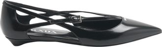 Prada Ballerinas, female, Black, Size: 7 1/2 US Leather Ballerinas with Pointed Toe and Cut-Out Design
