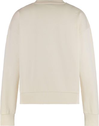 Moncler Womens Hoodie With Embroidered Logo Ecru Cotton Sweatshirts Sweater
