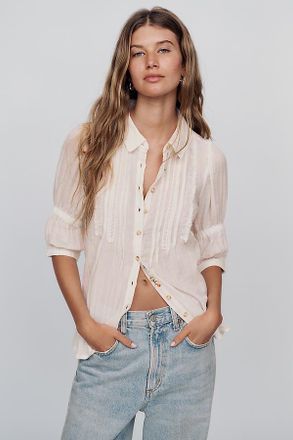 Pilcro Tallulah 100% Cotton Double Puff Sleeve Blouse