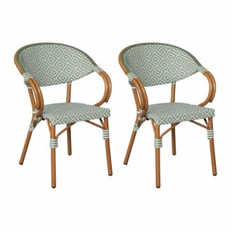 Mobili Rebecca Set de 2 silla de jard&iacute;n de exterior aluminio blanco y verde 84x57x57