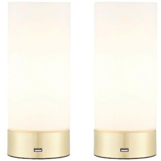 Loops 2 PACK | Touch Dimmable Table Lamp Brass & Frosted Glass Shade Light USB Charger in Clear