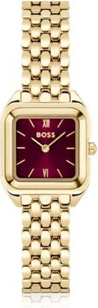 BOSS Mae burgundy-dial watch in gold-tone steel