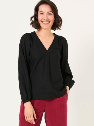 Fat Face FatFace Channon Black V-Neck Blouse
