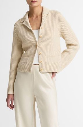 Vince Pocket Cotton Blend Sweater Jacket in Ecru at Nordstrom, Size Xx-Small