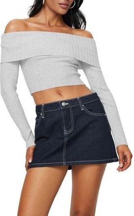Princess Polly Tagula Off the Shoulder Mixed Rib Crop Sweater in Grey at Nordstrom Rack, Size Large/x-Large