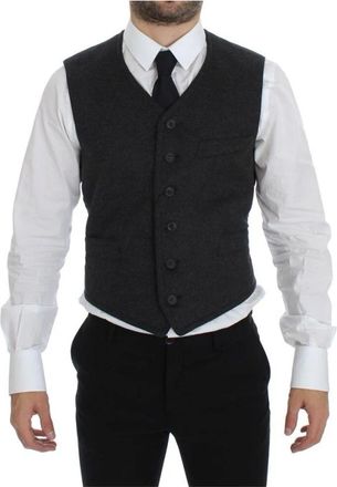 Dolce & Gabbana Elegante Grijze Wollen Blend Jurk Vest - Heren - Bodywarmers - Grijs - M - Wol - Jassen